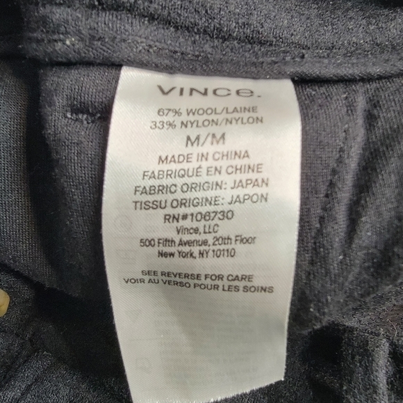 Vince Sz M Flannel Pants Pull On Wool Straight Pockets Ankle Crop Black - Picture 5 of 8